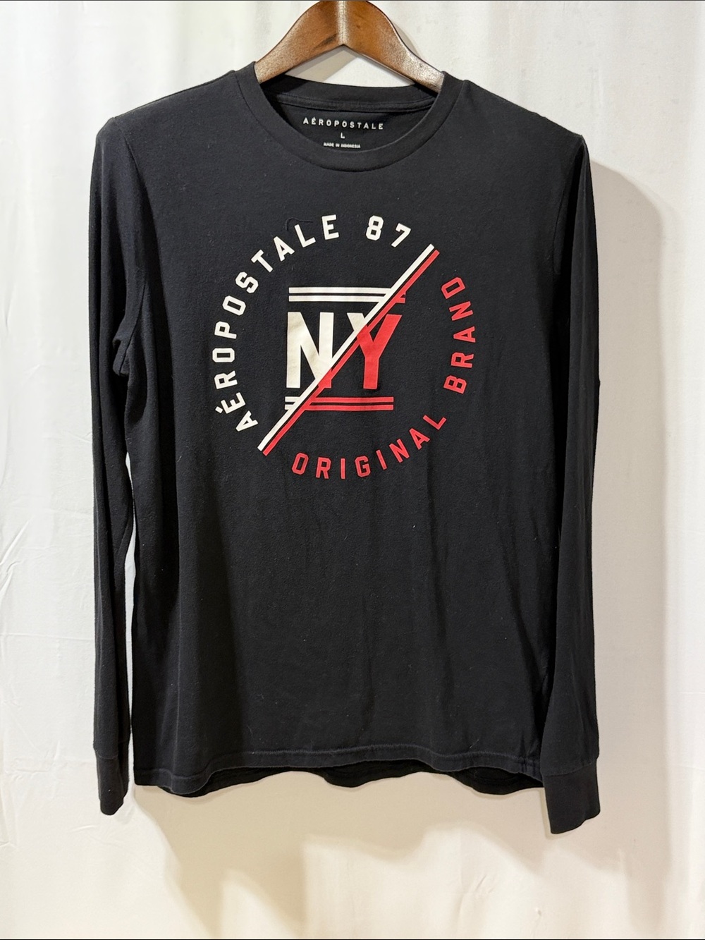 Aeropostale Black Long-Sleeve NY Graphic Tee with Red & White Accents